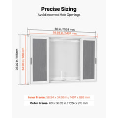VEVOR Concession Window 60x36 in Aluminum Alloy Frame Service Window, for Food Truck, Up to 85 Degrees Stand Serving