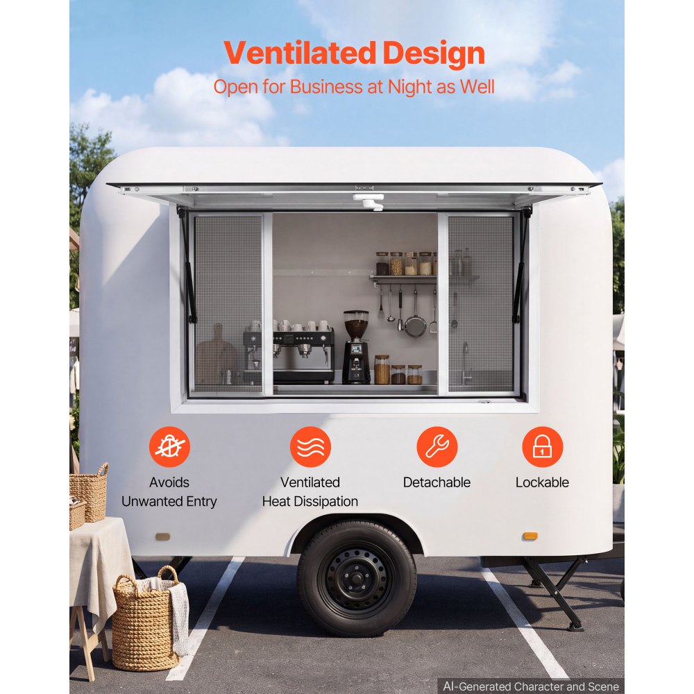 VEVOR Concession Window 60x36 in Aluminum Alloy Frame Service Window, for Food Truck, Up to 85 Degrees Stand Serving