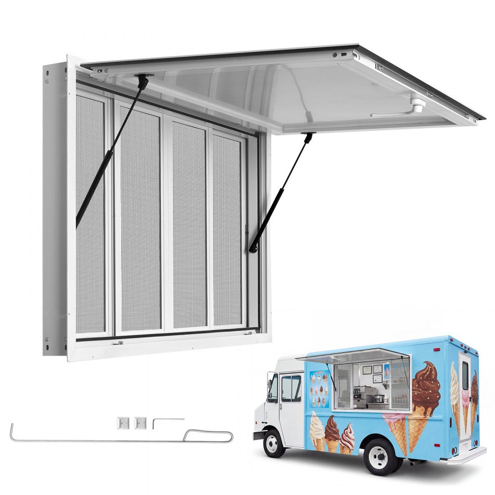 VEVOR Concession Window 60x36 in Aluminum Alloy Frame Service Window, for Food Truck, Up to 85 Degrees Stand Serving