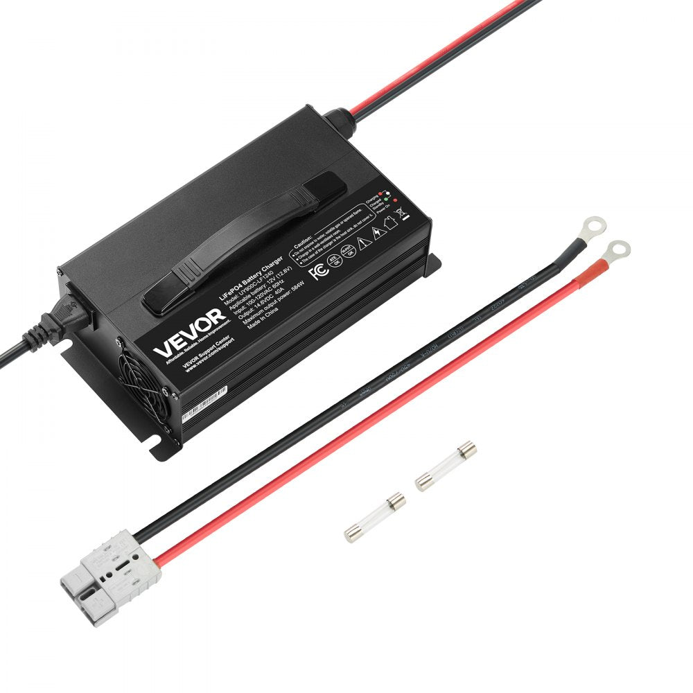 VEVOR 12V 40A Lithium Battery Charger, 14.6V, AC-DC LiFePO4 Smart Charger, with Anderson Connector, LED Indicator, 0V