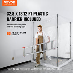 VEVOR Dust Barrier Poles, Carry Bag, 10 Ft Poles with 4 Telescoping Poles, and 32.8x13.12 Ft Plastic Film, for Interior