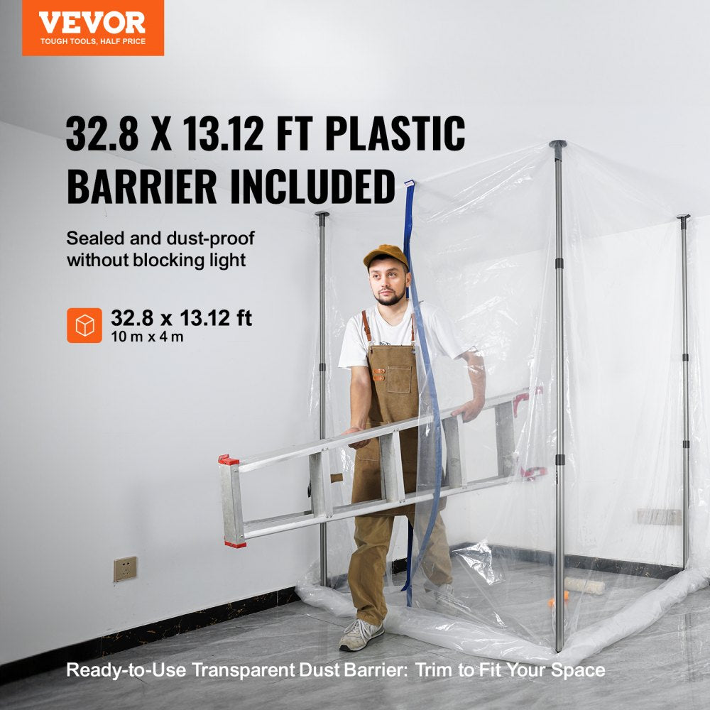 VEVOR Dust Barrier Poles, 12 Ft Barrier Poles, Dust Barrier System with 4 Telescoping Poles, Carry Bag and 32.8x13.12