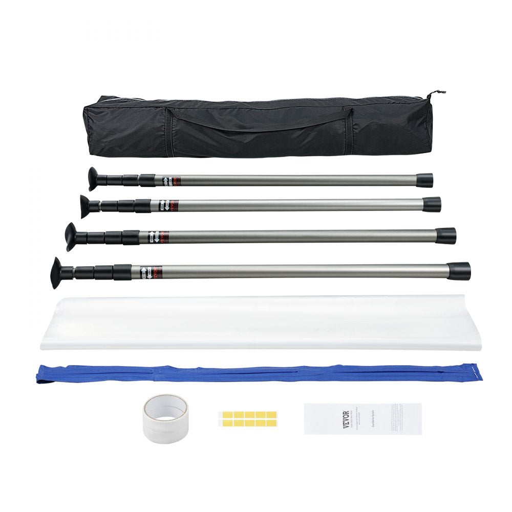 VEVOR Dust Barrier Poles, 12 Ft Barrier Poles, Dust Barrier System with 4 Telescoping Poles, Carry Bag and 32.8x13.12
