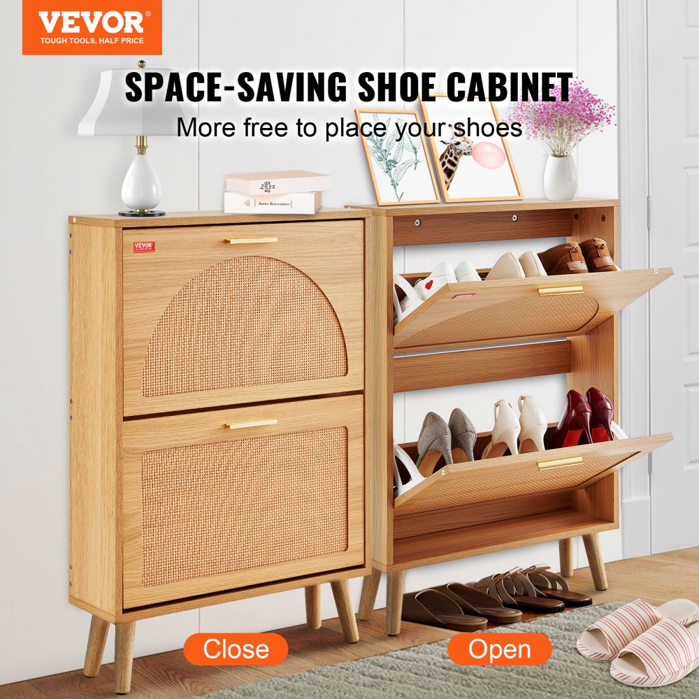 VEVOR Shoe Cabinet with 2 Flip Drawers, Shoe Storage Cabinet for Entryway, Free Standing Shoe Storage Organizer with
