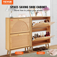 VEVOR Shoe Cabinet with 2 Flip Drawers, Shoe Storage Cabinet for Entryway, Free Standing Shoe Storage Organizer with