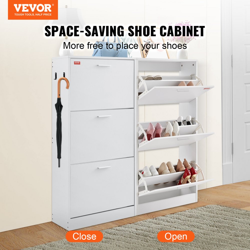 VEVOR Shoe Cabinet with 3 Flip Drawers, Shoe Storage Cabinet for Entryway, Free Standing Shoe Storage Organizer with