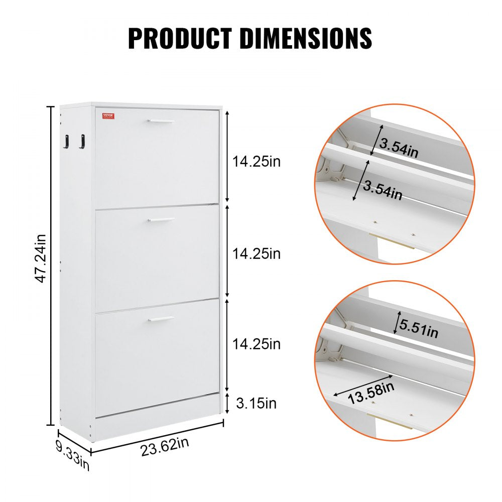VEVOR Shoe Cabinet with 3 Flip Drawers, Shoe Storage Cabinet for Entryway, Free Standing Shoe Storage Organizer with