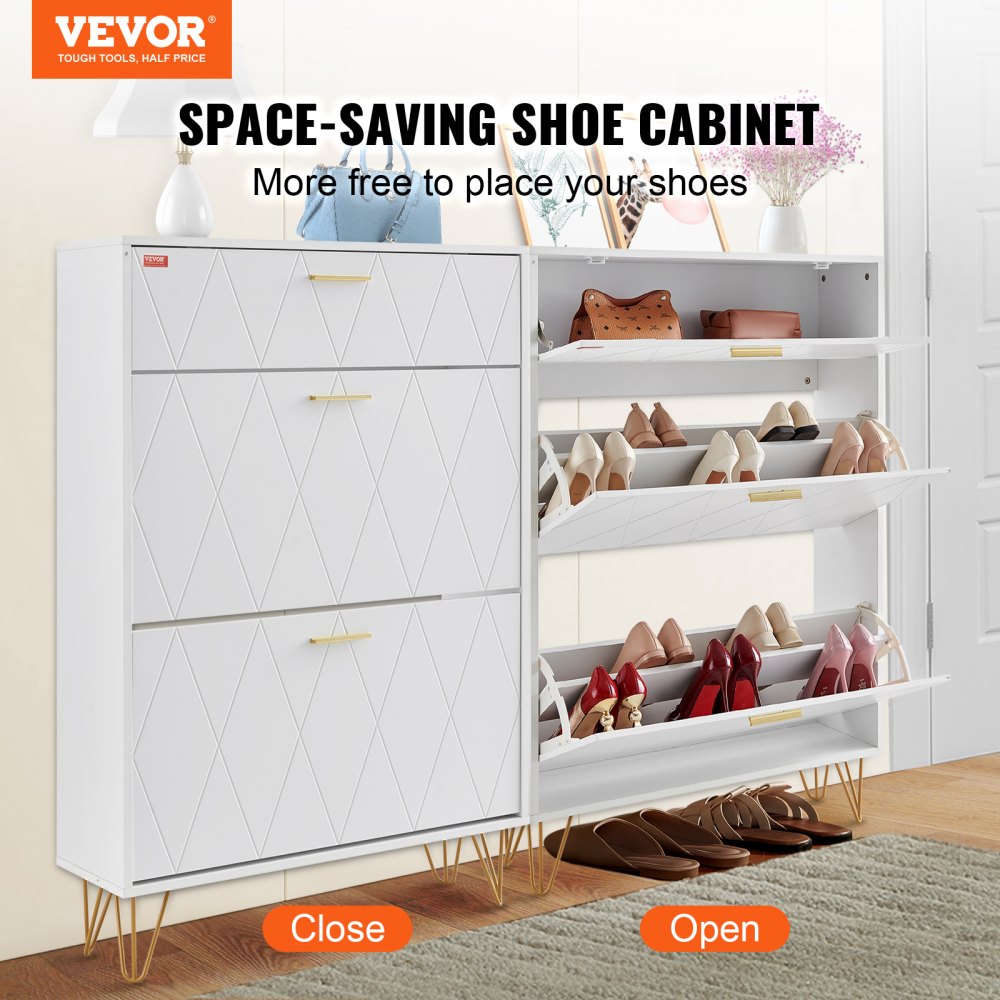VEVOR Shoe Cabinet with 3 Flip Drawers, Shoe Storage Cabinet for Entryway, Free Standing Shoe Storage Organizer for