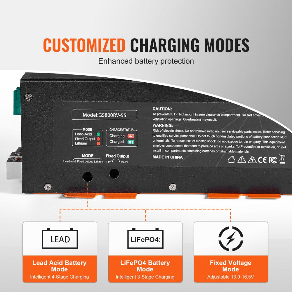 VEVOR RV Converter, 55 Amp, 110V AC to 12V DC RV Power Converter Battery Charger with 4 Stage Smart Charging 13V to