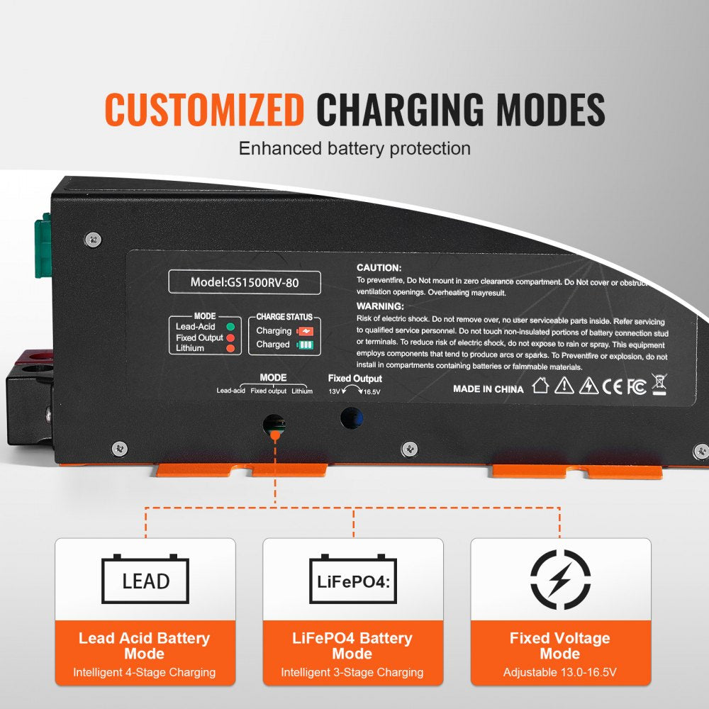 VEVOR RV Converter, 80 Amp, 110V AC to 12V DC RV Power Converter Battery Charger with 4 Stage Smart Charging 13V to