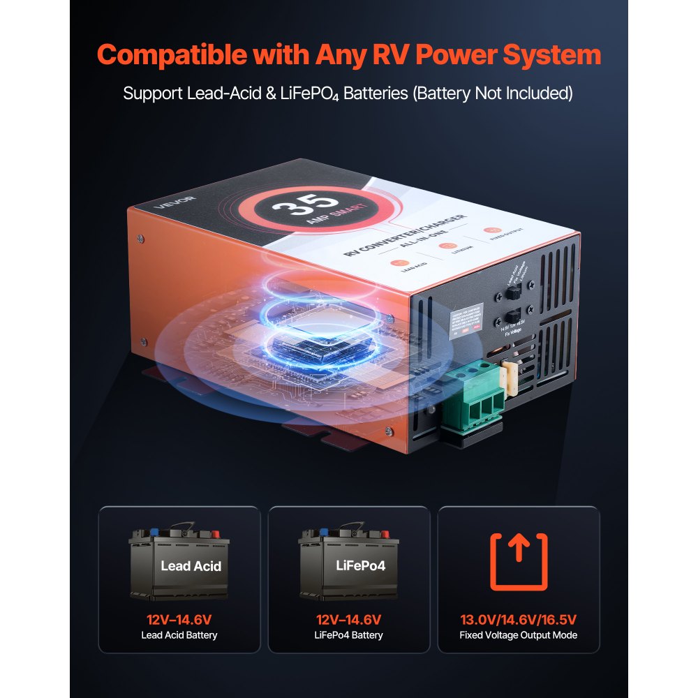 VEVOR RV Power Converter, 35 Amp, 110V AC to 12V DC RV Converter Battery Charger, 4 Stage Smart Charging, 13V to 16.5V