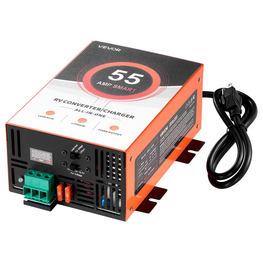 VEVOR RV Power Converter, 55 Amp, 110V AC to 12V DC RV Converter Battery Charger, Multi Stage Smart Charging, 13V to