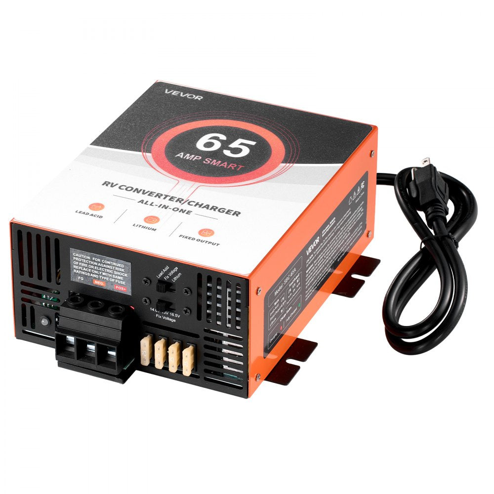 VEVOR RV Power Converter, 65 Amp, 110V AC to 12V DC RV Converter Battery Charger, Multi Stage Smart Charging, 13V to