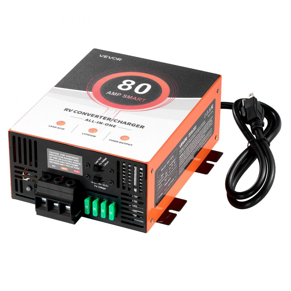 VEVOR RV Power Converter, 80 Amp, 110V AC to 12V DC RV Converter Battery Charger, Multi Stage Smart Charging, 13V to