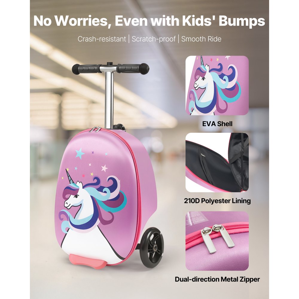 VEVOR Ride-on Luggage, 20 L Capacity, 20 Inches Kids Scooter Suitcase with Flash PU Wheels, Adjustable Handle & TPR