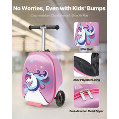VEVOR Ride-on Luggage, 20 L Capacity, 20 Inches Kids Scooter Suitcase with Flash PU Wheels, Adjustable Handle & TPR