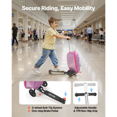 VEVOR Ride-on Luggage, 20 L Capacity, 20 Inches Kids Scooter Suitcase with Flash PU Wheels, Adjustable Handle & TPR