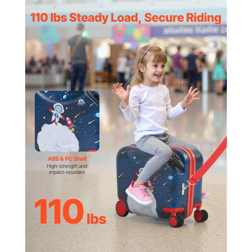 VEVOR Ride-on Luggage, 26 L Capacity, 18 Inches Tow Along Toddler Carry on Luggage with Wheels, Adjustable Shoulder