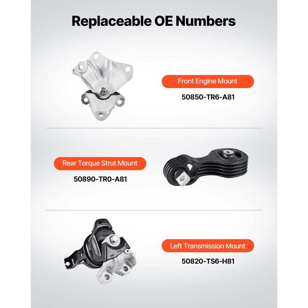 VEVOR Engine Motor Mount and Transmission Mount Kit Replacement, Set of 3, Compatible with 2012-2013 Honda Civic 1.8L