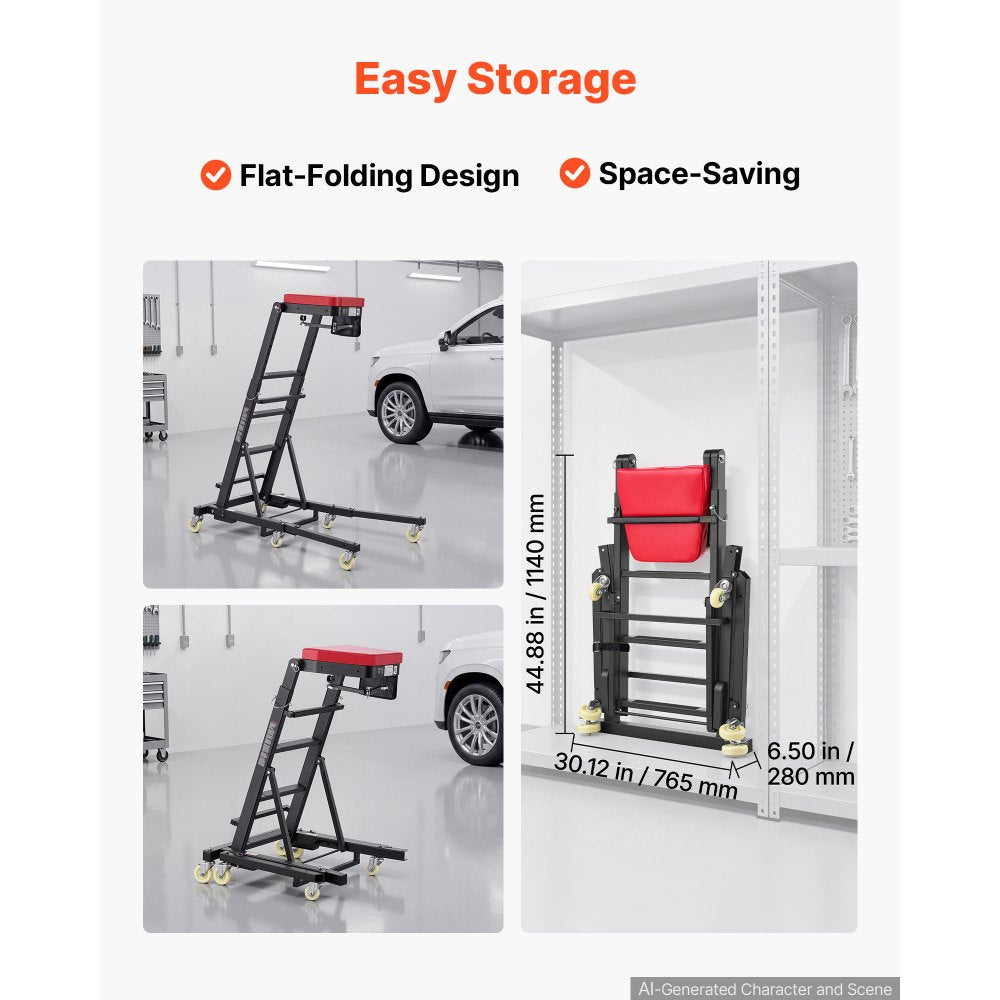 VEVOR Top Automotive Creeper 48"-64" Adjustable with Folding Mechanical Arm, Foldable High Top Engine Creeper, 400LBS