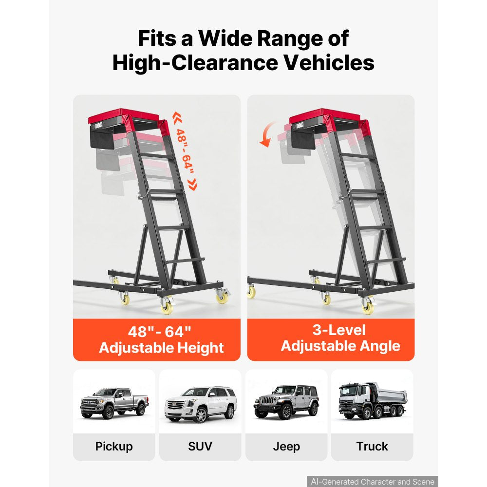 VEVOR Top Automotive Creeper 48"- 64" Adjustable High Top Engine Creeper, Easy Folding, 400LBS Heavy-Duty Steel