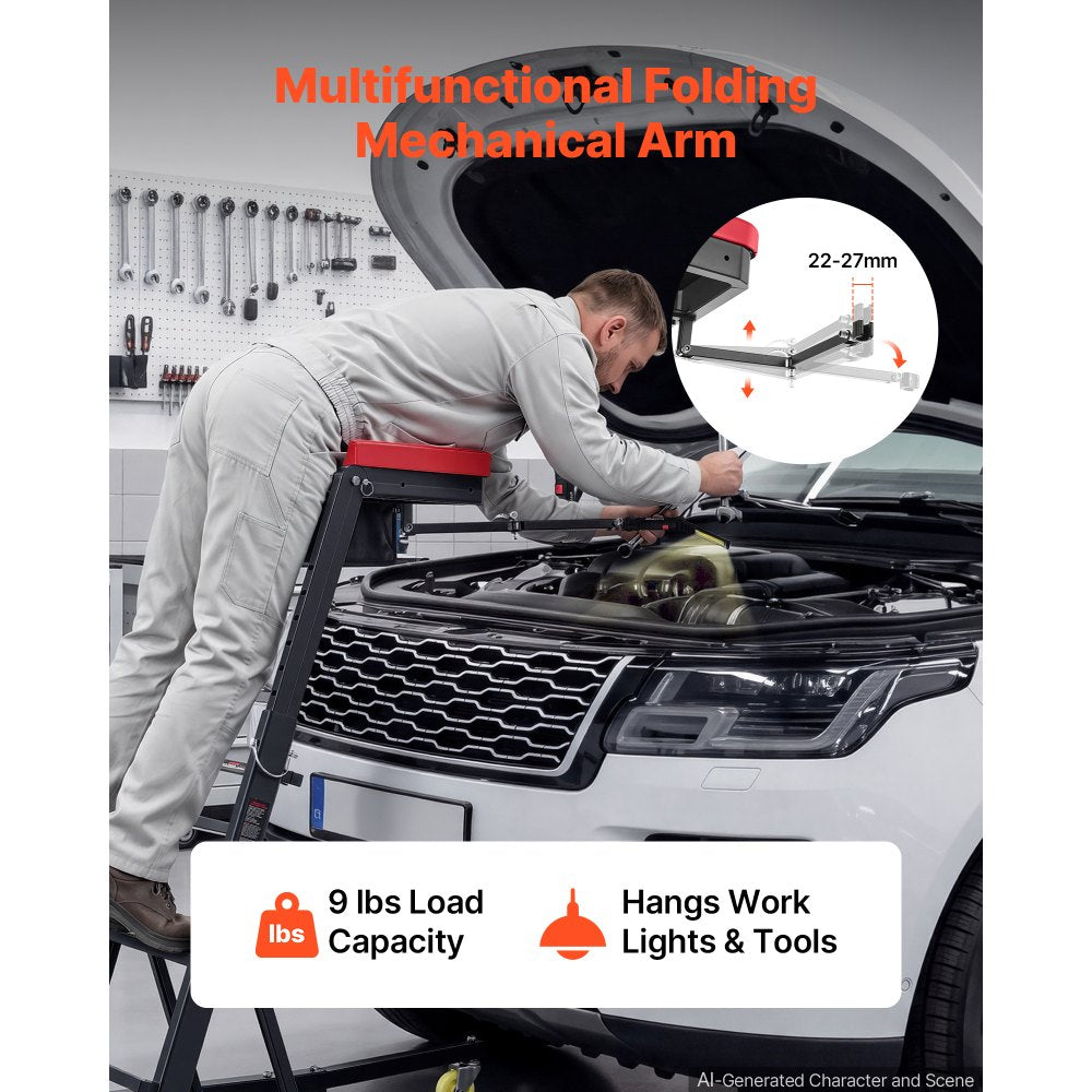 VEVOR Top Automotive Creeper 48"-64" Adjustable with Folding Mechanical Arm, Foldable High Top Engine Creeper, 400LBS