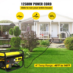 VEVOR 25' 50A RV Camp Power Cord Generator Cord 6/3 + 8/1 AWG NEMA 14-50P to Bare Wire - 25 ft