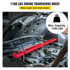 VEVOR Engine Support Bar 1100 Lbs Capacity Engine Transverse Bar Engine Hoist 2 Point Lift Holder Hoist Dual Hooks