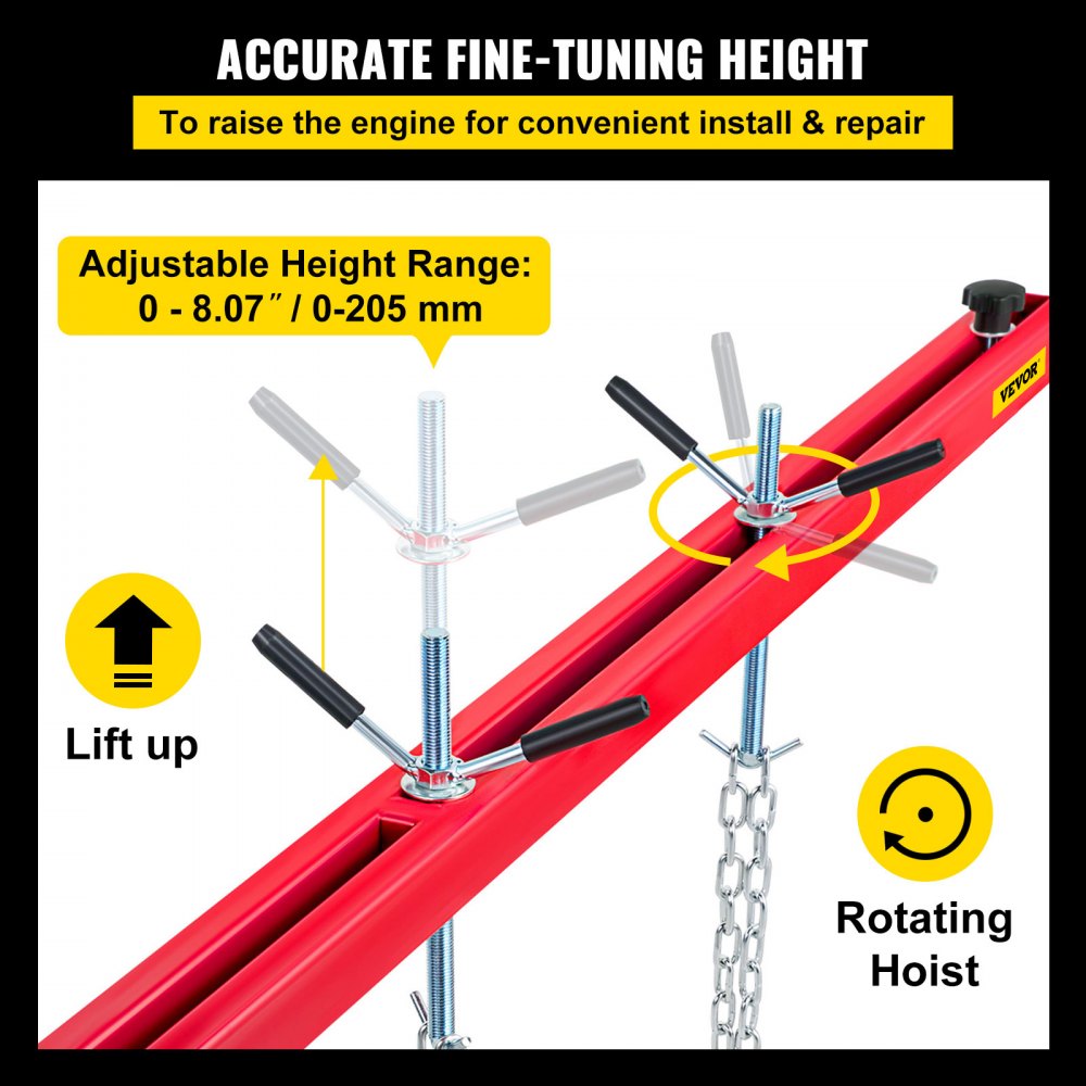 VEVOR Engine Support Bar 1100 Lbs Capacity Engine Transverse Bar Engine Hoist 2 Point Lift Holder Hoist Dual Hooks
