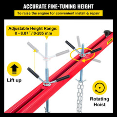 VEVOR Engine Support Bar 1100 Lbs Capacity Engine Transverse Bar Engine Hoist 2 Point Lift Holder Hoist Dual Hooks