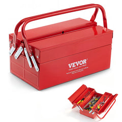 VEVOR Metal Tool Box, 14-inch, 2-Tier 3-Tray Portable Folding Tool Chest Organizer with Handle & Lock Hole, Powder