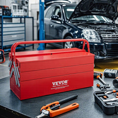 VEVOR Metal Tool Box, 18-inch, 3-Tier 5-Tray Portable Folding Tool Chest Organizer with Handle & Lock Hole, Powder