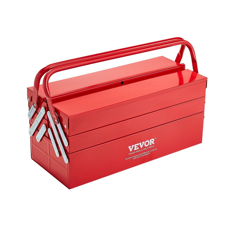 VEVOR Metal Tool Box, 18-inch, 3-Tier 5-Tray Portable Folding Tool Chest Organizer with Handle & Lock Hole, Powder