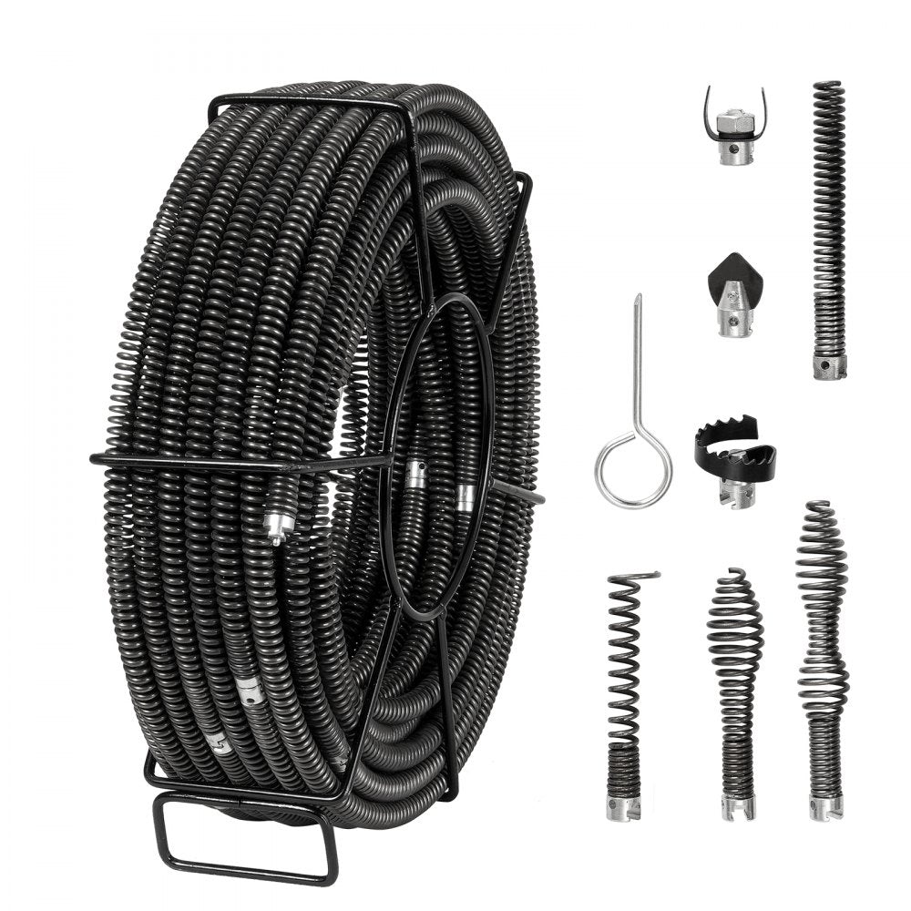 VEVOR Drain Cleaning Cable 100 FT x 5/8 Inch, Professional Sectional Drain Cleaner Cable with 7 Cutters for 0.8" to