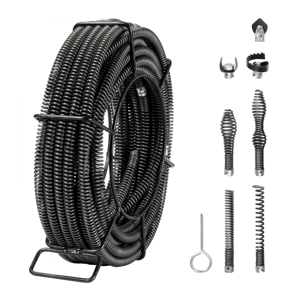 VEVOR Drain Cleaning Cable 66 FT x 5/8 Inch, Professional Sectional Drain Cleaner Cable with 7 Cutters for 0.8" to 3.9"