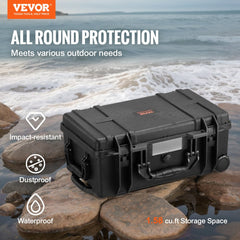 VEVOR Weatherproof Hard Case, Heavy Duty Protective Dry Box Case with Pre-cut Foam, Wheels & Retractable Pull Handles