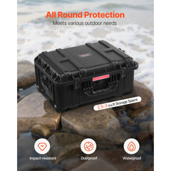 VEVOR Weatherproof Hard Case, Heavy Duty Protective Dry Box Case with Pre-Cut Foam, Wheels & Retractable Pull Handles