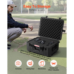 VEVOR Weatherproof Hard Case, Heavy Duty Protective Dry Box Case with Pre-Cut Foam, Wheels & Retractable Pull Handles