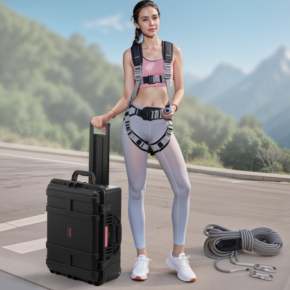 VEVOR Weatherproof Hard Case, Heavy Duty Protective Dry Box Case with Pre-Cut Foam, Wheels & Retractable Pull Handles
