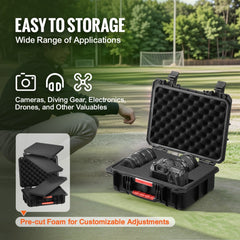 VEVOR Weatherproof Hard Case, Heavy Duty Protective Dry Box Case with Pre-cut Foam, and Retractable Pull Handles for