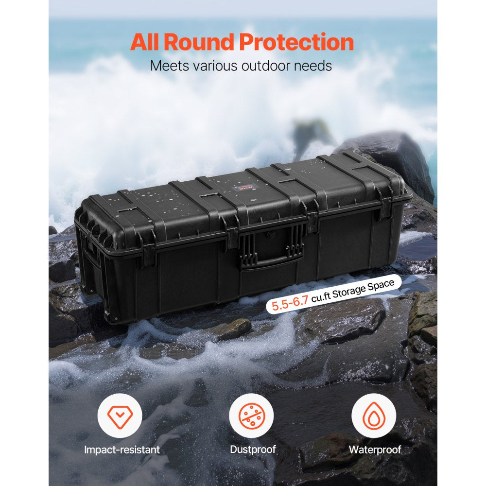 VEVOR Weatherproof Hard Case, Heavy Duty Protective Dry Box Case with Pre-Cut Foam & Retractable Pull Handles for