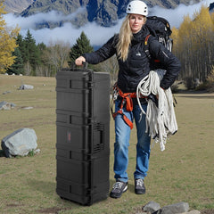 VEVOR Weatherproof Hard Case, Heavy Duty Protective Dry Box Case with Pre-Cut Foam & Retractable Pull Handles for