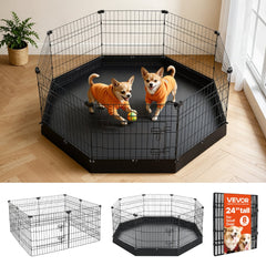 VEVOR Dog Playpen 24 Inch 8 Panels Heavy Duty Exercise Pen with Bottom Pad, Indoor Foldable Metal Pet Fence with Door