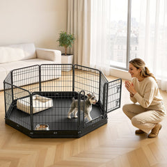 VEVOR Dog Playpen 24 Inch 8 Panels Foldable Exercise Pen with Bottom Pad, Indoor Metal Pet Fence with Door, Heavy Duty