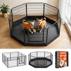VEVOR Dog Playpen 24 Inch 8 Panels Foldable Exercise Pen with Bottom Pad, Indoor Metal Pet Fence with Door, Heavy Duty