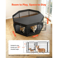 VEVOR Dog Playpen 24 Inch 8 Panels Heavy Duty with Top Cover & Bottom Pad, Indoor Foldable Metal Exercise Pen Pet Fence