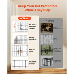 VEVOR Dog Playpen 24 Inch 8 Panels Heavy Duty with Top Cover & Bottom Pad, Indoor Foldable Metal Exercise Pen Pet Fence