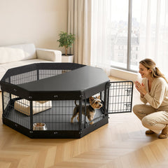VEVOR Dog Playpen 24 Inch 8 Panels Heavy Duty with Top Cover & Bottom Pad, Indoor Foldable Metal Exercise Pen Pet Fence