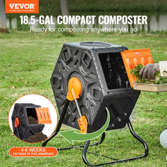 VEVOR Compost Bin, 18.5-Gal Composting Tumbler, Compact Single Rotating Chamber with Sliding Door and Steel Frame, BPA