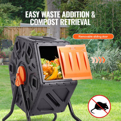 VEVOR Compost Bin, 18.5-Gal Composting Tumbler, Compact Single Rotating Chamber with Sliding Door and Steel Frame, BPA
